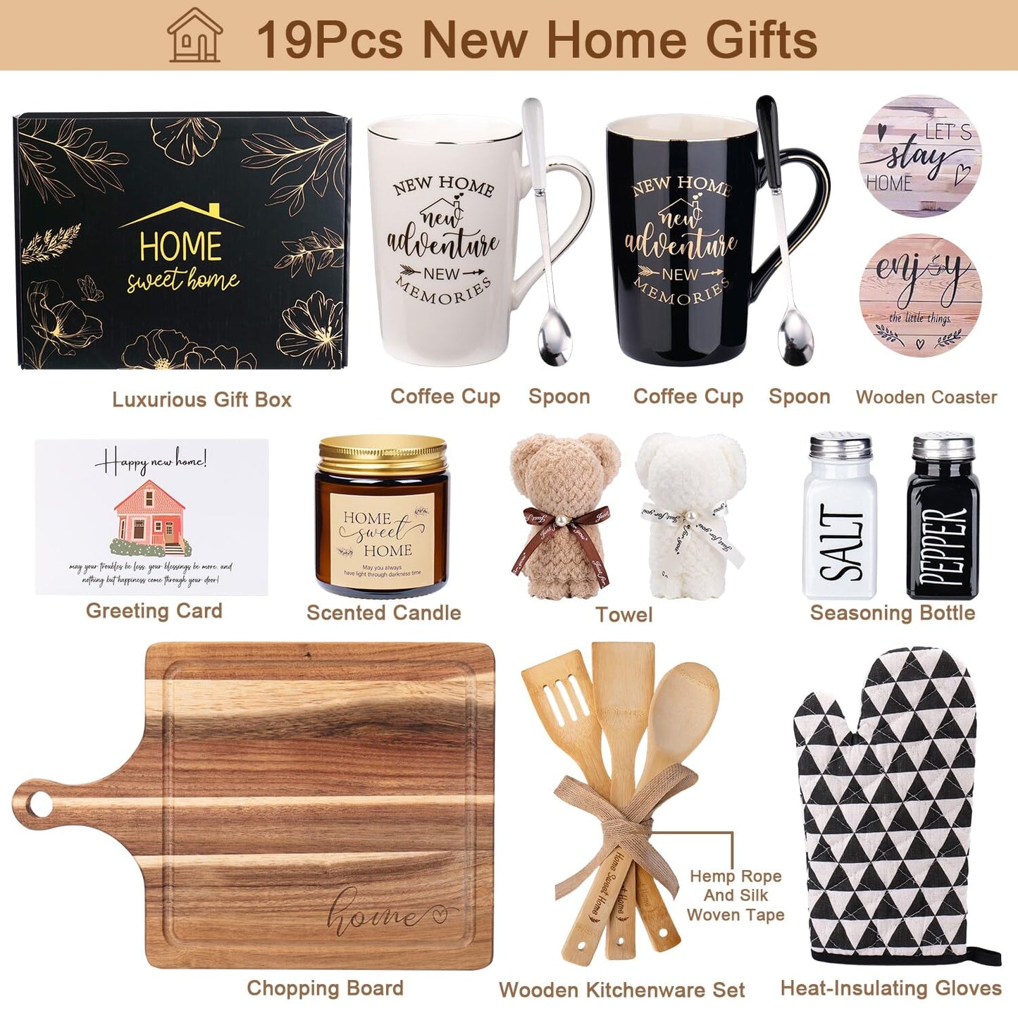 19Pcs House Warming Gifts New Home, New Home Essentials For Couple, Women, Homeowners, Neighbor, First Apartment Gift, Prefect For Newly Wed, Anniversary, Bridal Shower, Housewarming, Mr And Mrs Gifts