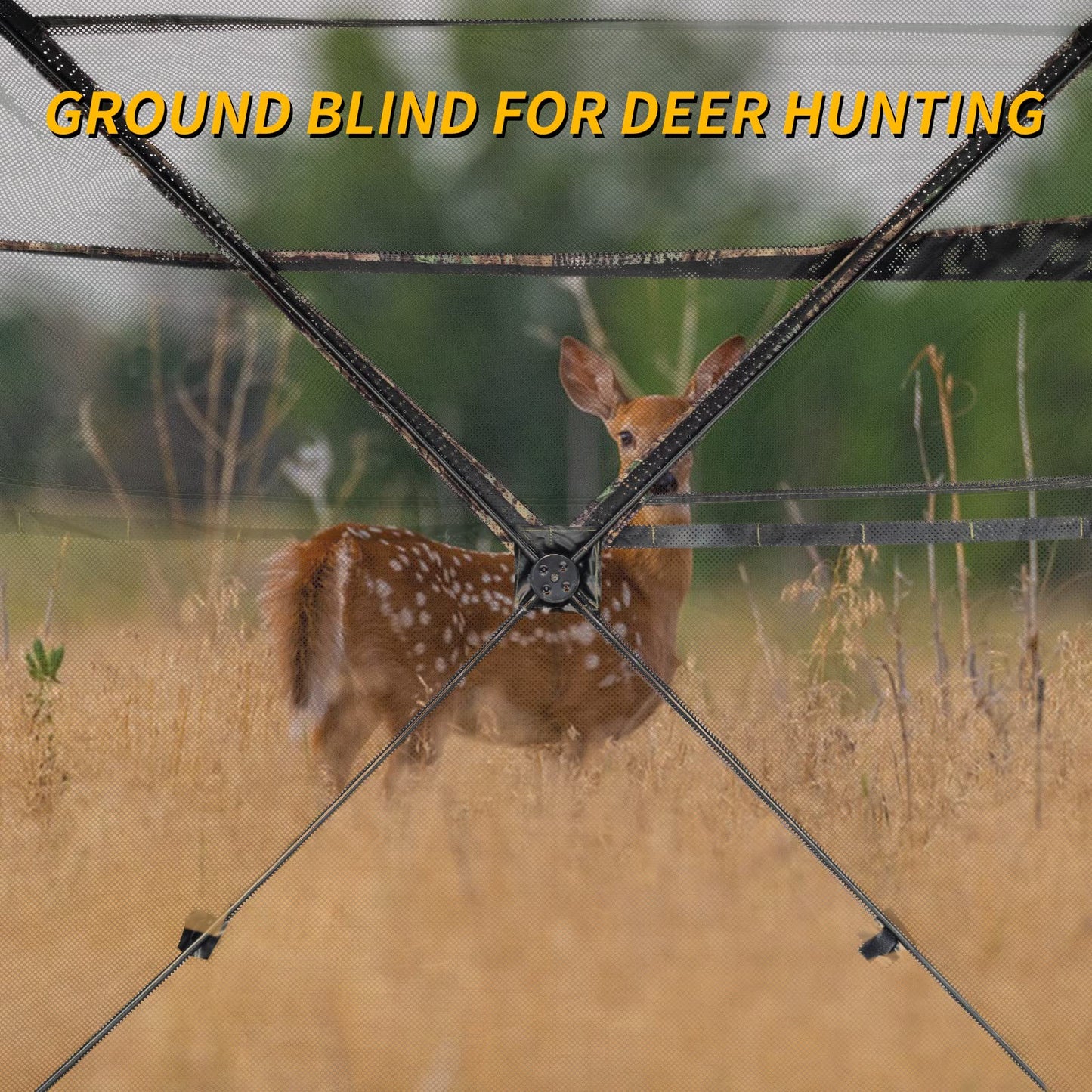 FUNHORUN Hunting Blind 270 Degree See Through Ground Blind with Chair and Carrying Bag, 2/3 Person Pop Up Camouflage Tent Portable Concealed Shelter