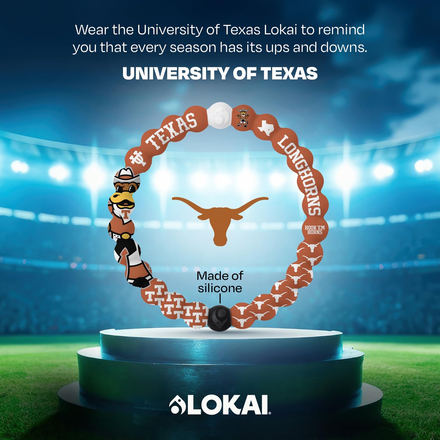 Lokai Collegiate Silicone Beaded Bracelet for Women & Men (University of Texas, Medium) - Stylish & Colorful Bead Bracelet Fashion Jewelry - Bangle Slide-On Style Over Wrist for Comfortable Fit
