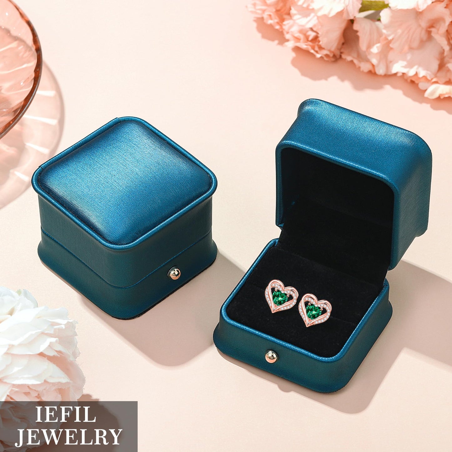 Iefil Heart Stud Earrings for Women, 925 Sterling Silver Rose-Gold-Plated June Birthstone Alexandrite Earrings for Women