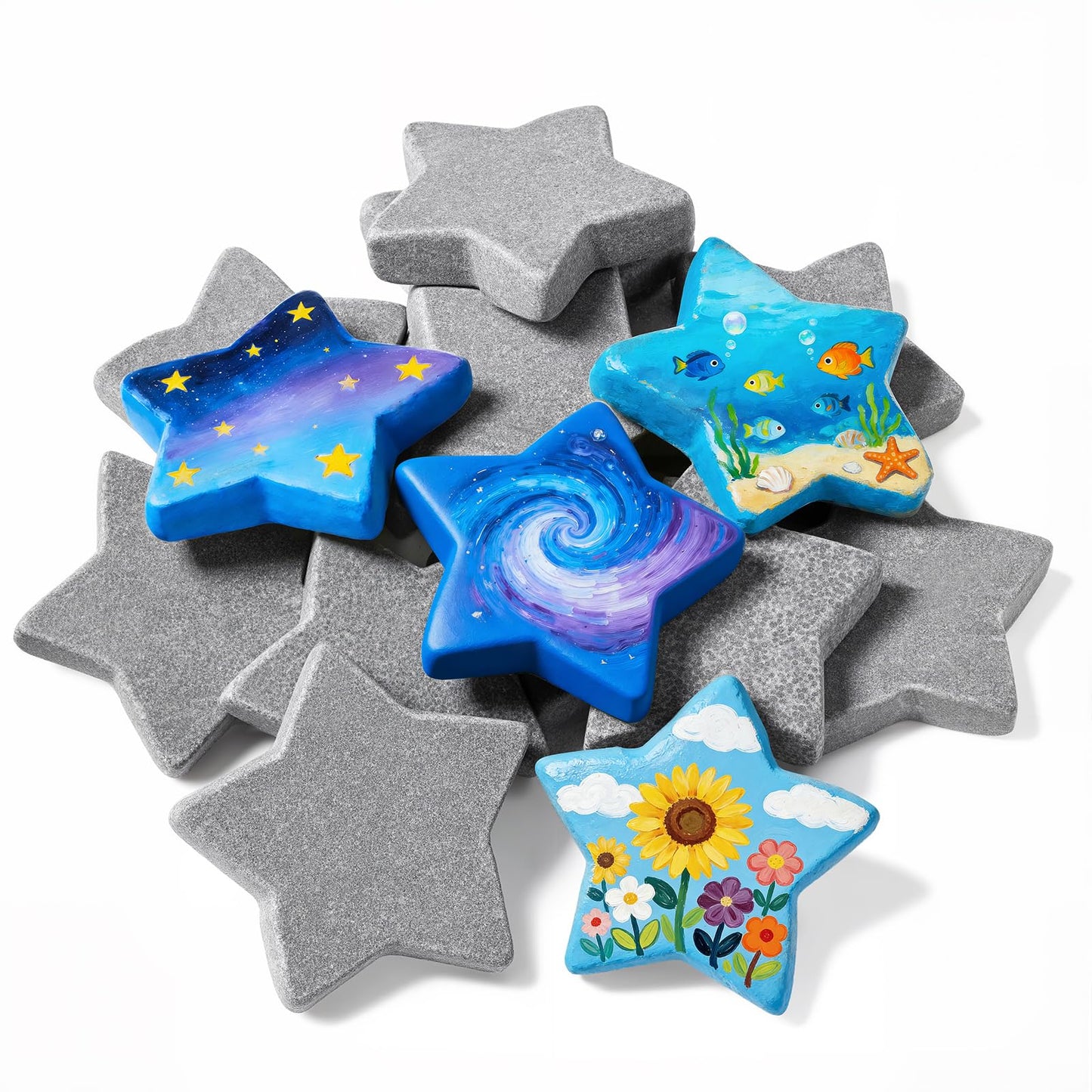 Simetufy 15 Pcs Star-Shaped River Rocks for Painting, 2 Inch Smooth Flat Rocks to Paint, Bulk Craft Stones for DIY, Kindness Rocks, Garden Decoration, Perfect Gift for Kids & Adults