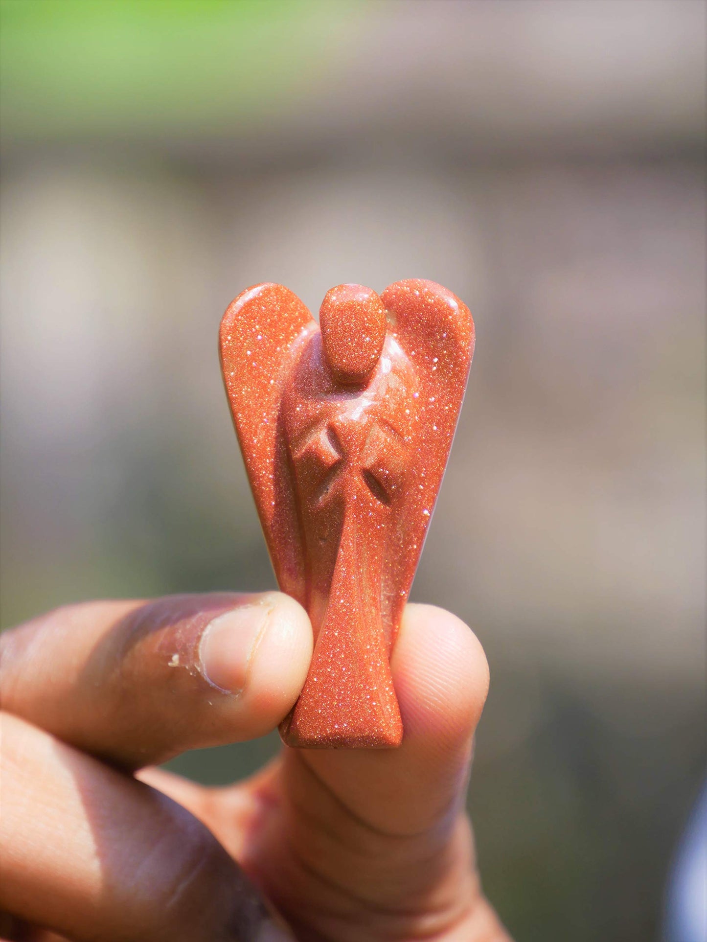 "Red Sand Jasper Gemstone Guardian Angel Healing Crystal, Hand Carved Pocket Angel Figurine - Crystals for Positive Energy, Handmade Mini Statue for Love, Peace & Healing, Natural Gemstone Figurine"