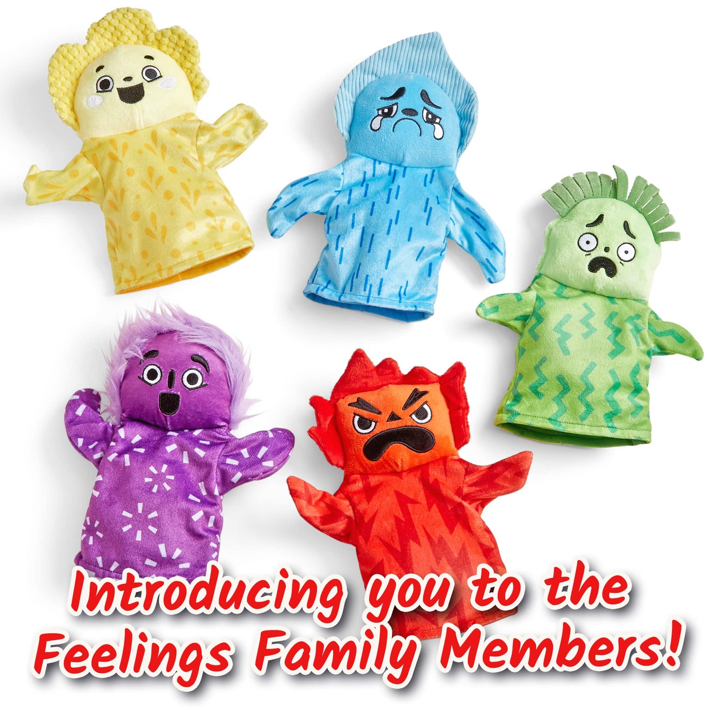 hand2mind Feelings Family Hand Puppets, Hand Puppets for Kids, Social Skills Activities, Mindfulness for Kids, Social Emotional Learning Activities, Sensory Play Therapy Toys for Counselors (Set of 5)