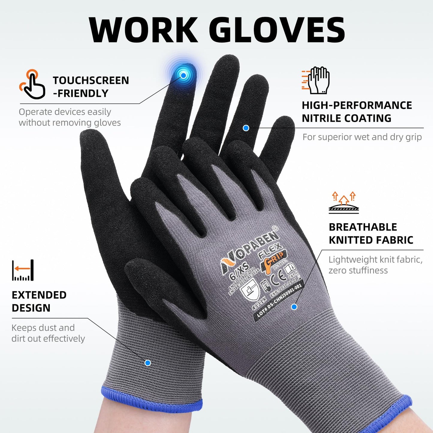 Jasdick Safety Work Gloves - 7 Pairs, Seamless Knit Glove with MicroFoam Nitrile Coated Smooth Grip on Palm & Fingers for Men and Women, Ideal for General Duty Work(L,Gray)