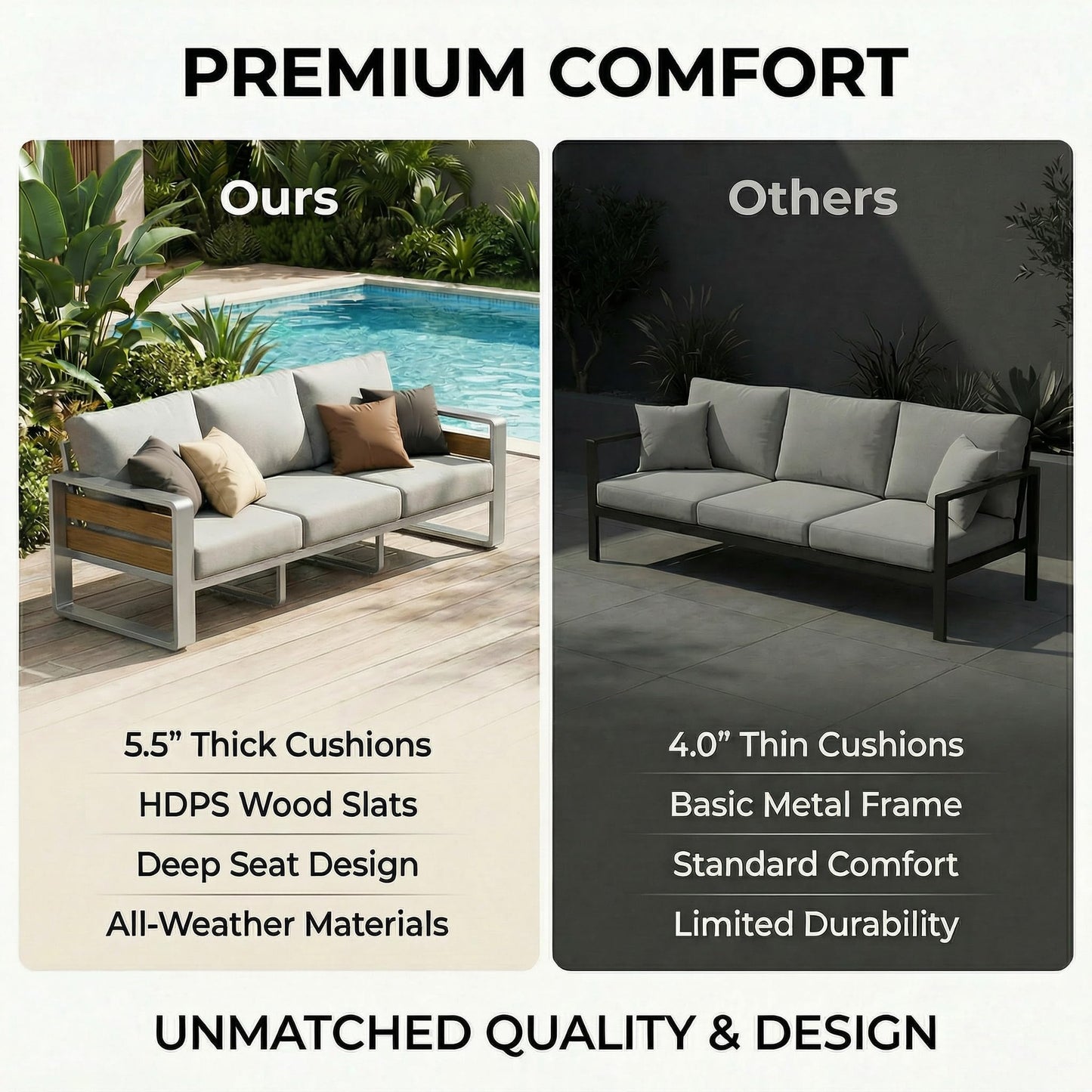 ZANDOR Aluminum Outdoor Patio Conversation Furniture Set, 5 PCS Metal Modern Outside Sectional Lawn Furniture with Coffee Table & Washable Thick Cushions,Seating Sofa for Garden/Backyard/Porch Silver
