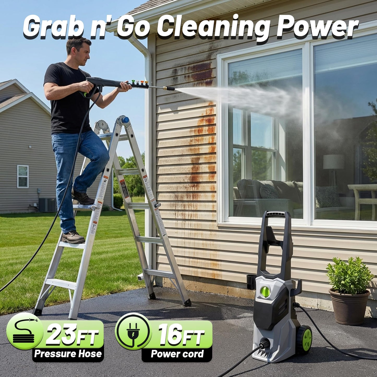 Pressure Washer, Power Washer with Foam Cannon High Pressure Washer for Cars, Decks, Fences, Patios and Driveway,Decks,High Pressure Cleaning Machine with 4 Nozzles