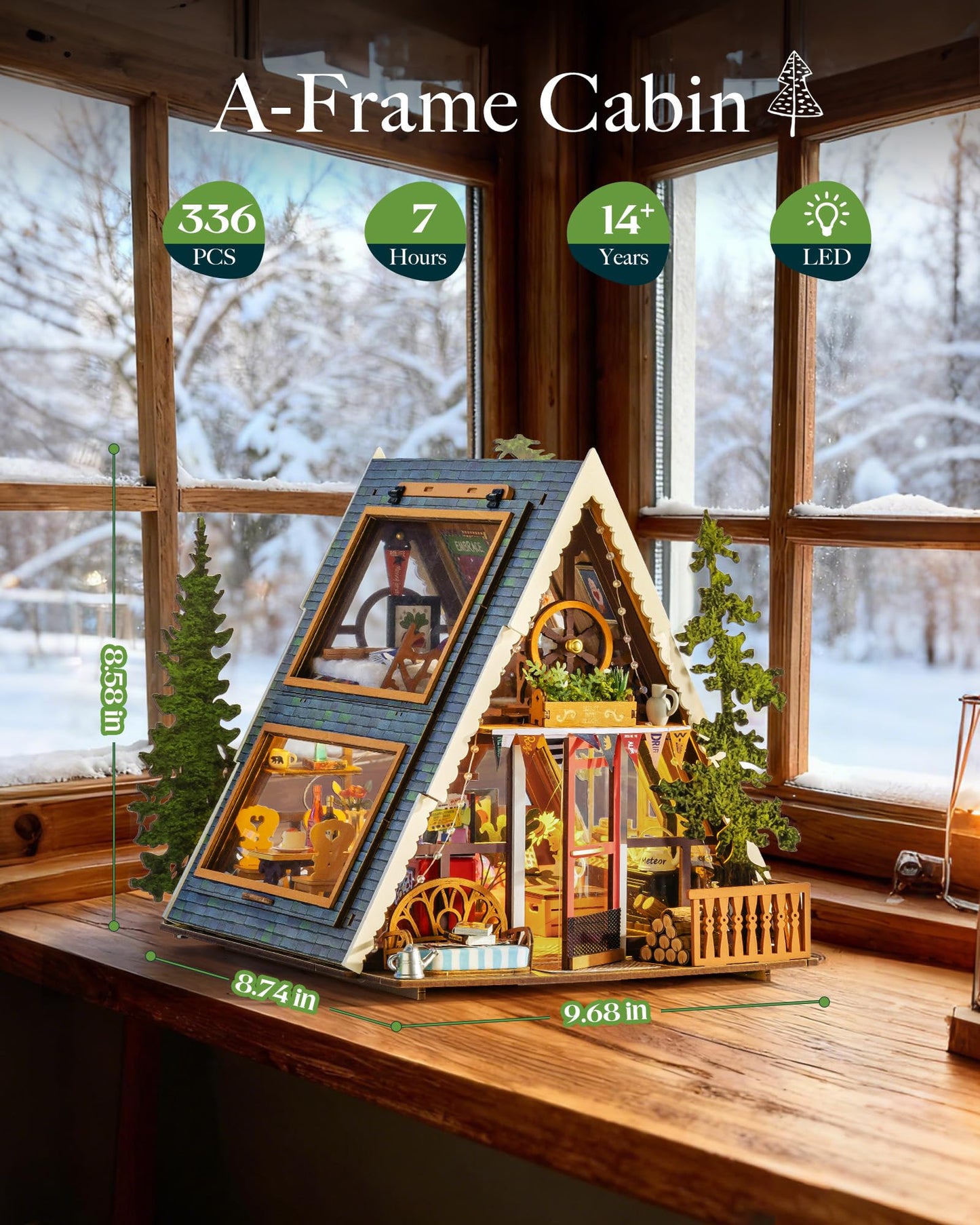 Rolife DIY Miniature House Kit for Adults, A-Frame Cabin Mini Wooden Dollhouse Kit, Tiny House Diorama Building Kits-Birthday Craft Home Decor Hobbies Gift for Teens Kids