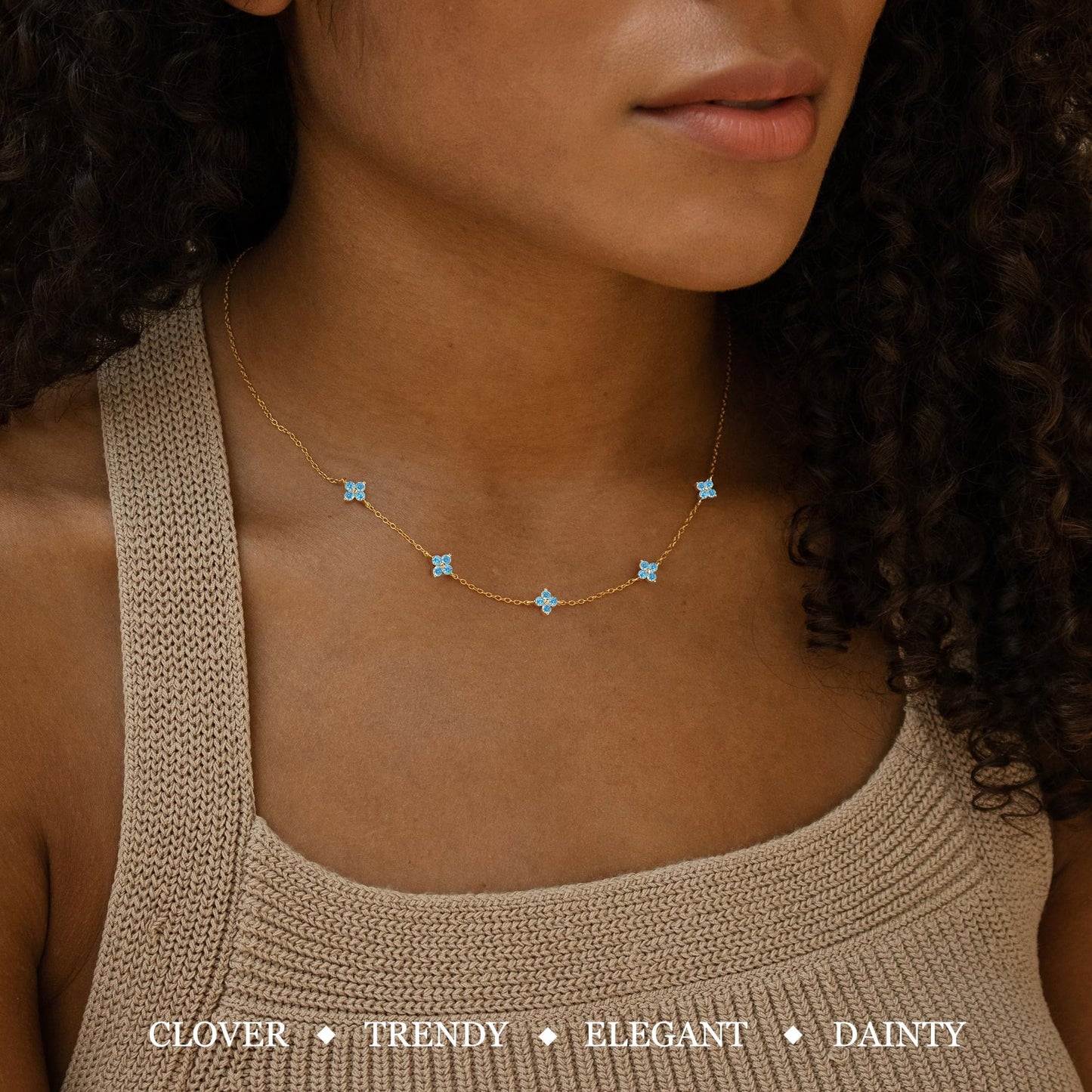 ZHESHY Birthstone Gold Necklace for Women Dainty Non Tarnish 14K Gold Plated Diamond Choker Necklaces Clover Cubic Zirconia Necklace Birthday Valentine's Day Gifts Womens Prom Gold Jewelry