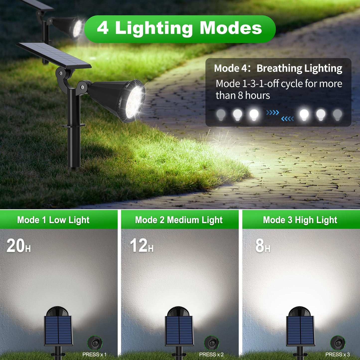 Tadyreal Solar Lights Outdoor Waterproof IP65 180° Adjustable Solar Powered Landscape Spot Lights for Yard 4 Lighting Modes Spotlights for Pathway Garden Outside Wall Pool Porch (8 Pack, Cool White)