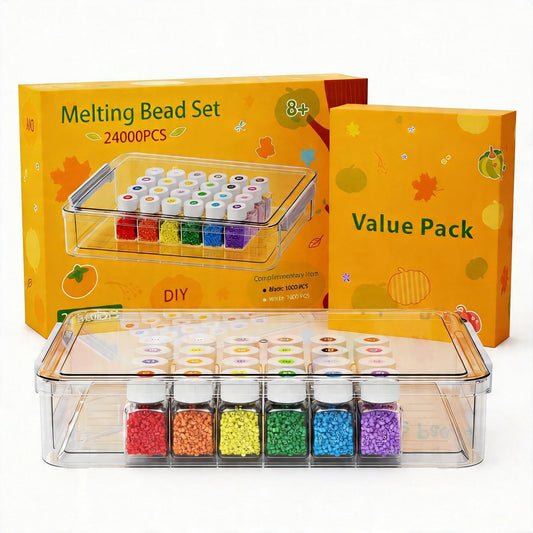 24000 6mm Fuse Beads Kit - 24 Colors, Homeschool Arts and Crafts Supplies for Kids, Art Decorations for Room,Give 1000 Black and 1000 White Beads,Birthday Gifts for Girls and Boys Age 8+