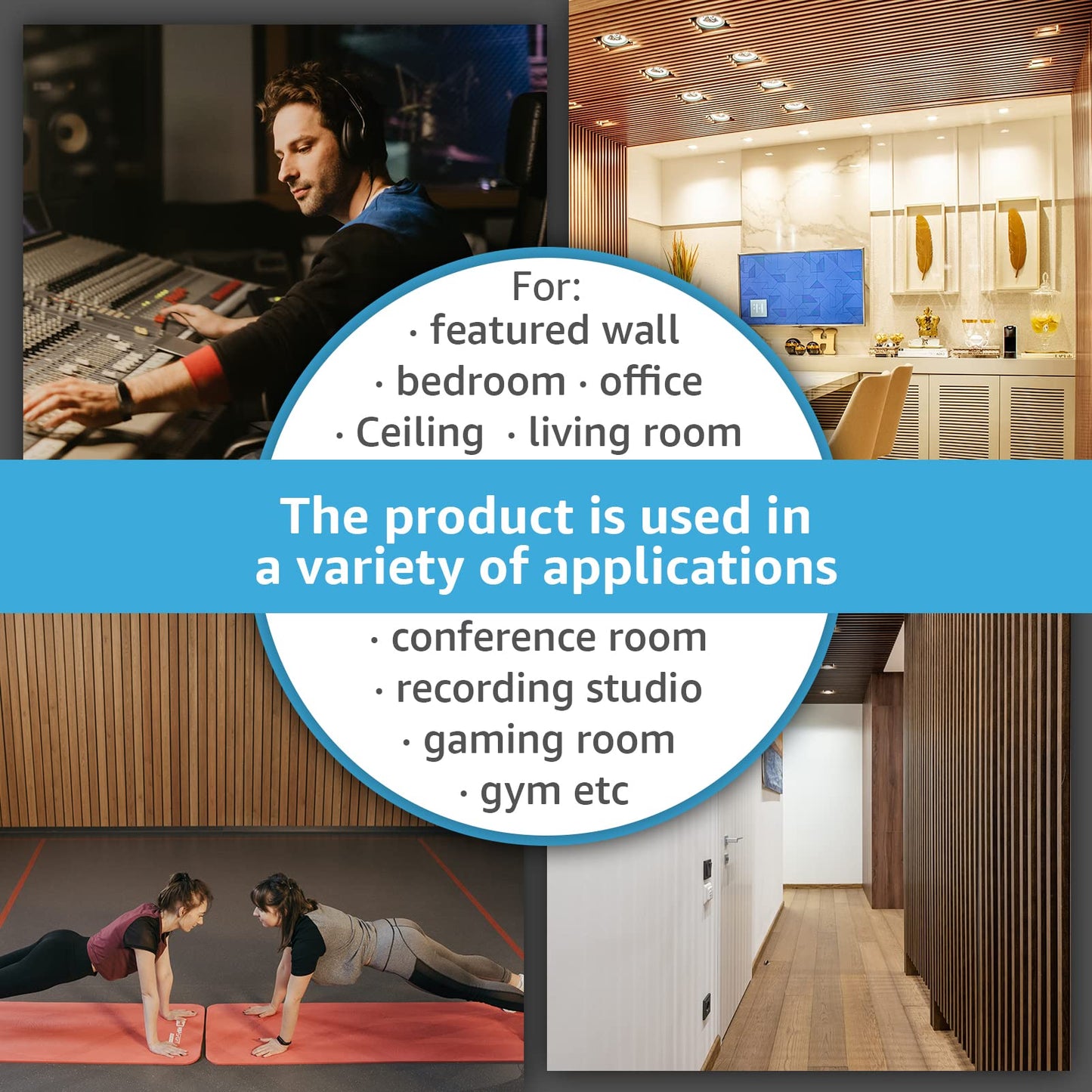 Art3d 4-Piece Wood Slat Acoustic Panels for Stylish Decor and Noise Reduction, 3D Textured Panel for Ceiling and Wall, Matte Black