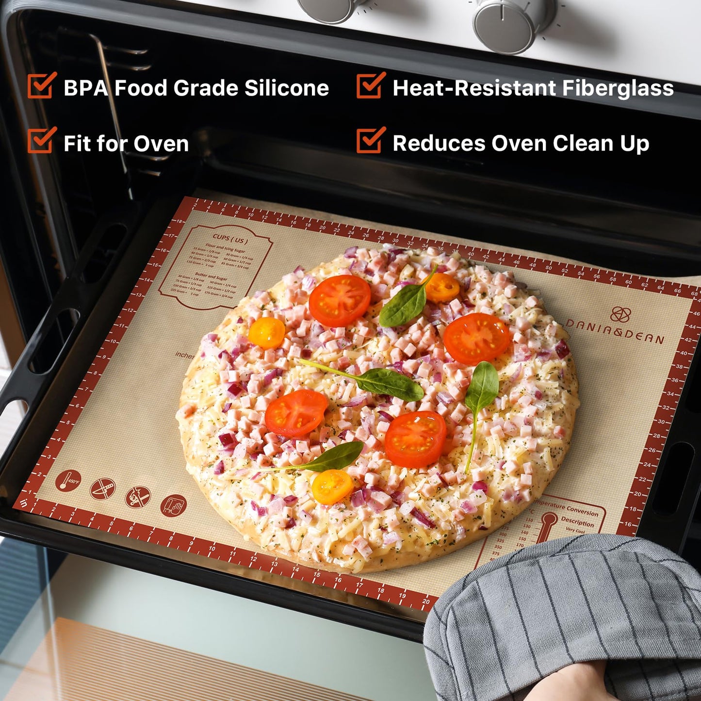 Silicone Baking Mat,28" x 20" Extra Thick Large Non Stick Sheet Mat with Measurement Non-slip Dough Rolling Mat,Reusable Food Grade Silicone Counter Mat for Making Cookies,Macarons,Bread and Pastry
