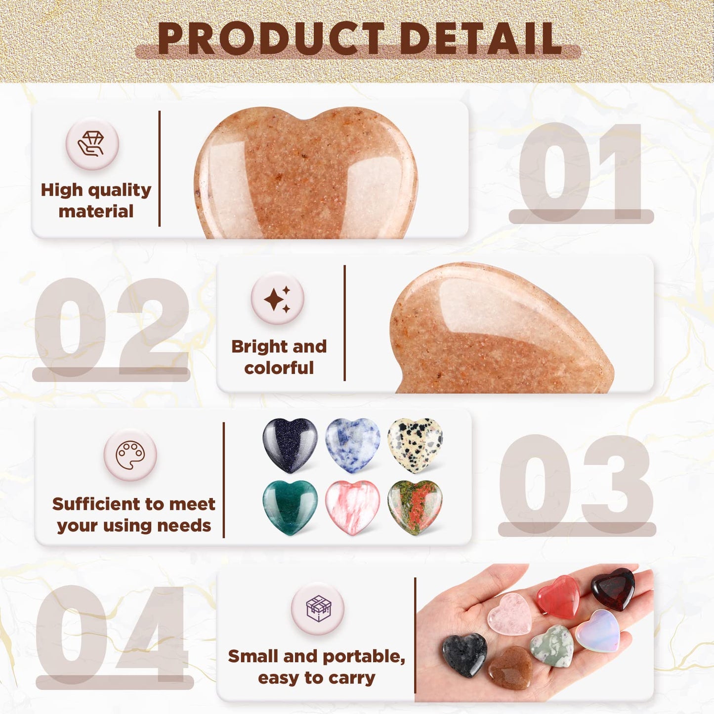 Nuenen 24 Pcs 1 Inch Mother's Day Natural Heart Stones Bulk 25mm Love Healing Crystals Gemstones Pocket Polished Palm Worry Chakra Stones for Stress Reiki Balancing Yoga Meditation
