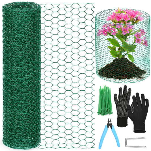 15.7 x 120 Inch Plant Protectors from Animals 0.8mm Free-Cut Metal Mesh Plant Cages for Outdoor Plants Chicken Wire Cloche, Wire Plant Protector for Garden Wire Mesh with Gloves, Wire Ties, Plier