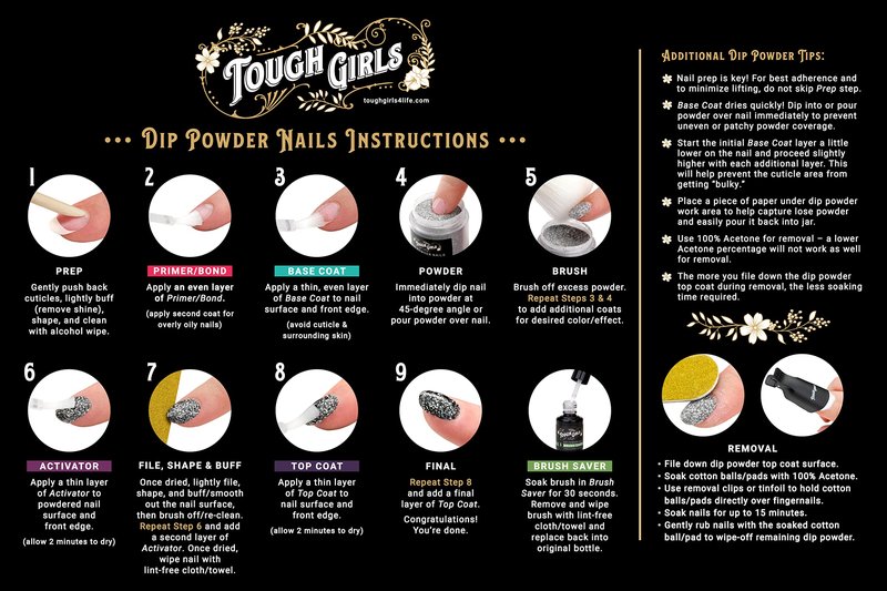 TOUGH GIRLS | 6-Pack Dip Powder Kit | Includes Dip Powders, Primer/Bond, Base Coat, Top Coat, Activator, Brush Saver, Extra Bottle Brushes, Nail Brush, Cuticle Stick, Nail File, & Nail Wipes (6-Pack Kit | Color Combo 4)