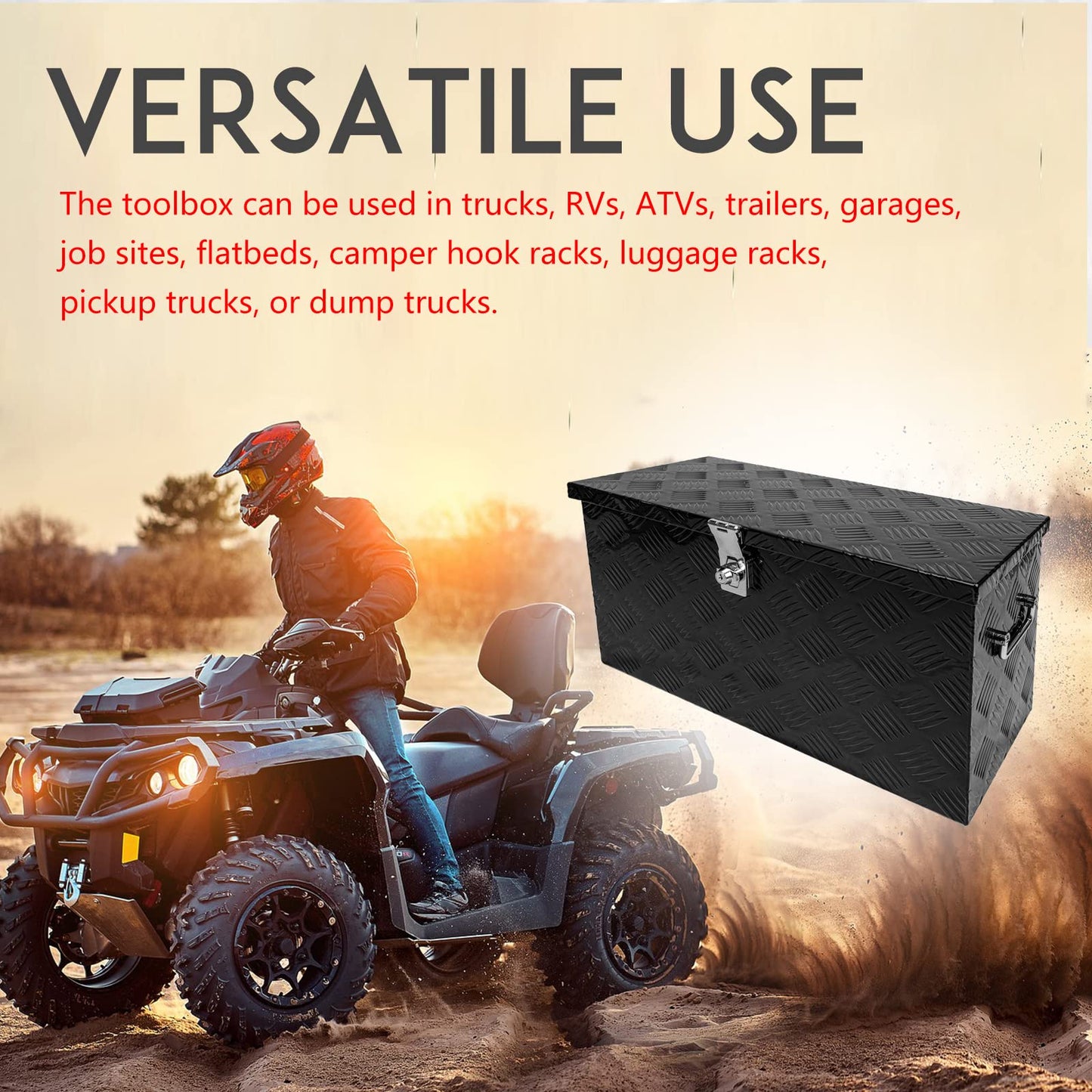 Edicapo 24 Inch Tool Box Flatbox Truck Bed Toolbox,RV Storage Organizer,Truck Tools Chest Box With Side Handle & Lock Key Compatible with Trailer Pickup,Black Aluminum 5 BarTread ToolBox(24"x10"x11")