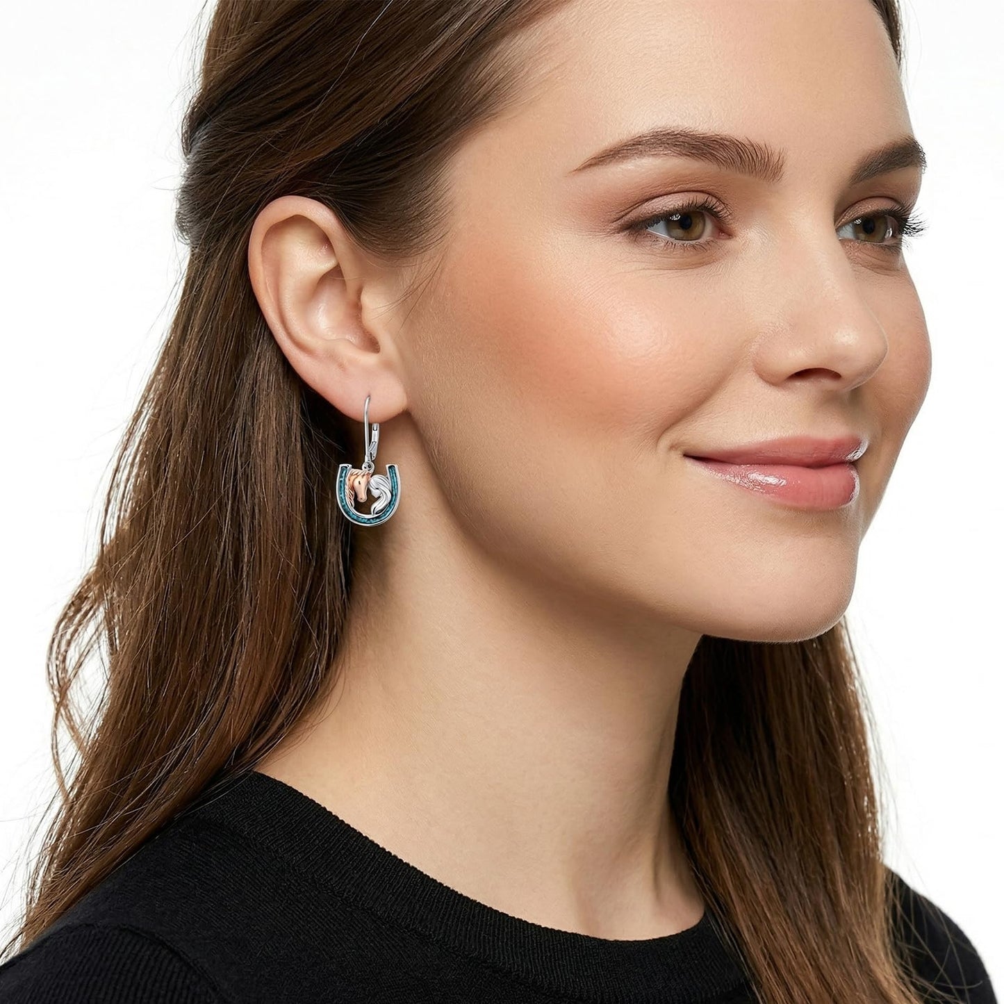YYmqmq Turquoise Horse Earrings for Women 925 Sterling Sliver Horseshoe Dangle Drop Earrings Leverback Country Jewelry Turquoise Western Jewelry Gifts for Women Girlfriend Cowgirl