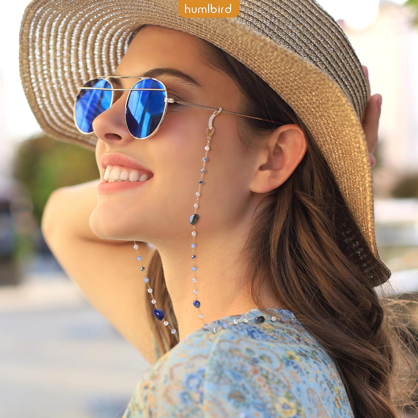 humlbird Glasses Chain for Women Stylish Glasses Necklace Sunglasses Chain Mask Lanyard Natural Crystal Mask Chain Eye Glasses Holder Strap Dark Blue