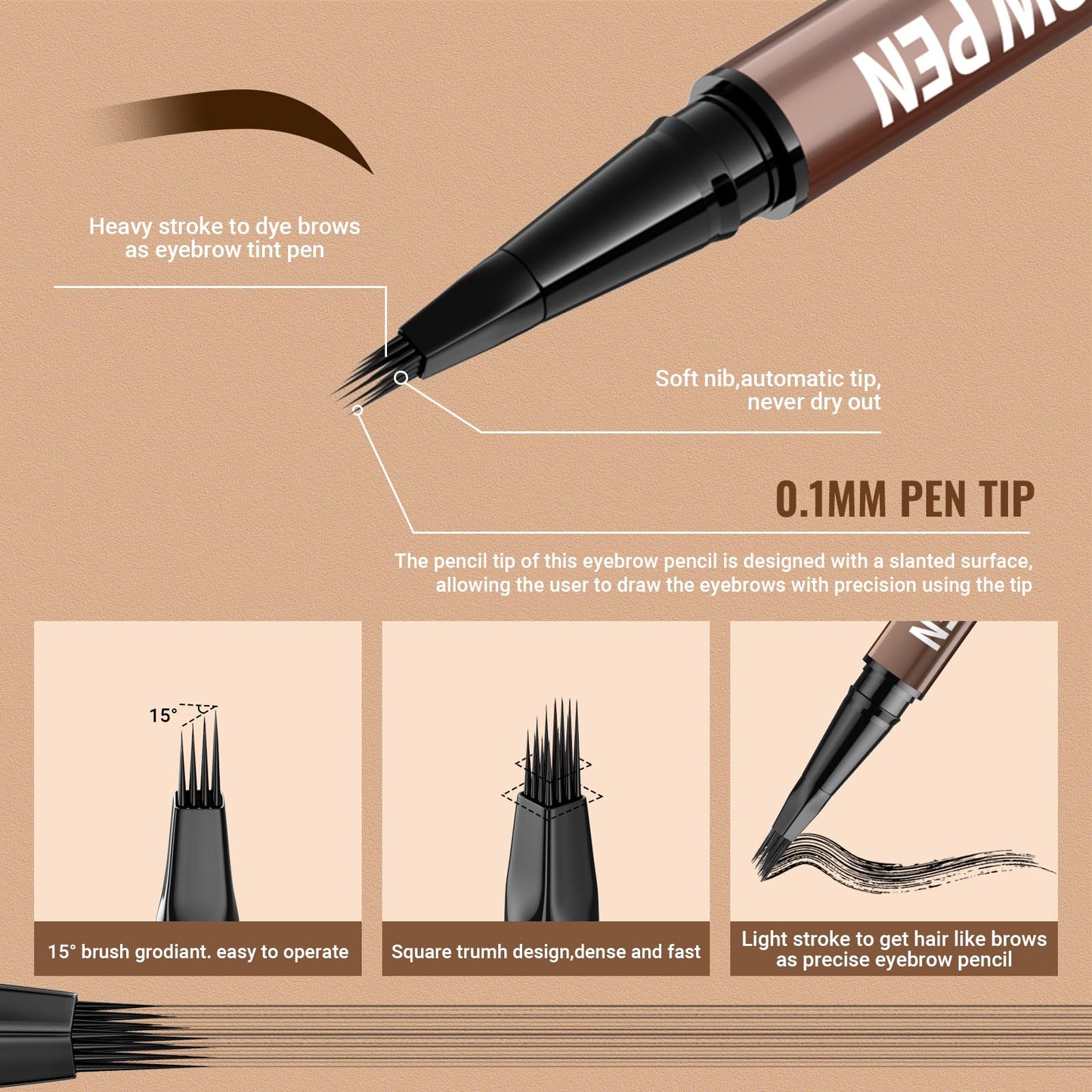 iMethod Eyebrow Pen - Eyebrow Pencil,2-in-1 Eyeliner Dual-Ended Brush-Tip Microblading 4d Eyebrow Pencils for women,Long Lasting Waterproof Hair-Like Brow Pencil,with Eyebrow Brush,Brown