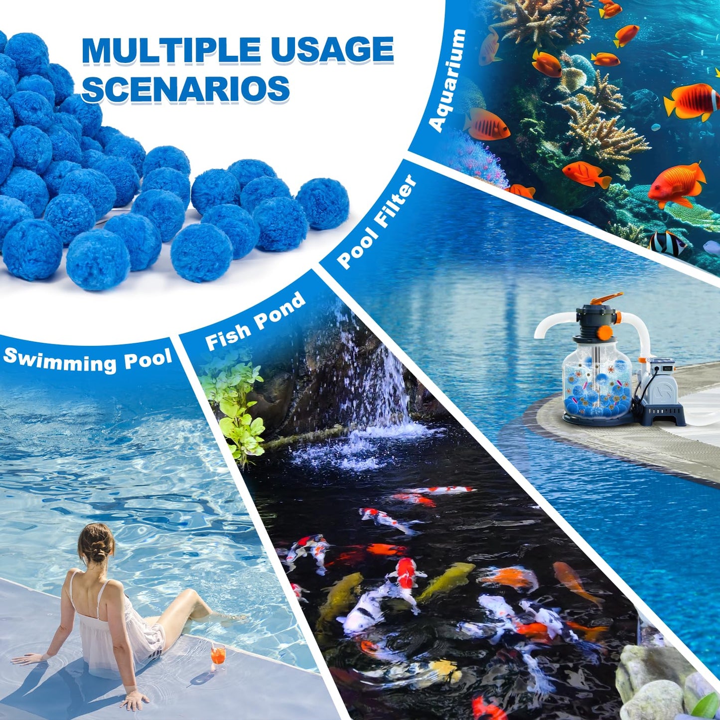 TTQ Pool Filter Balls for Sand Filter Systems, 6.1 Lbs Reusable Polyester Fiber Filter Media, Blue Filter Balls for Above Ground and Inground Pools