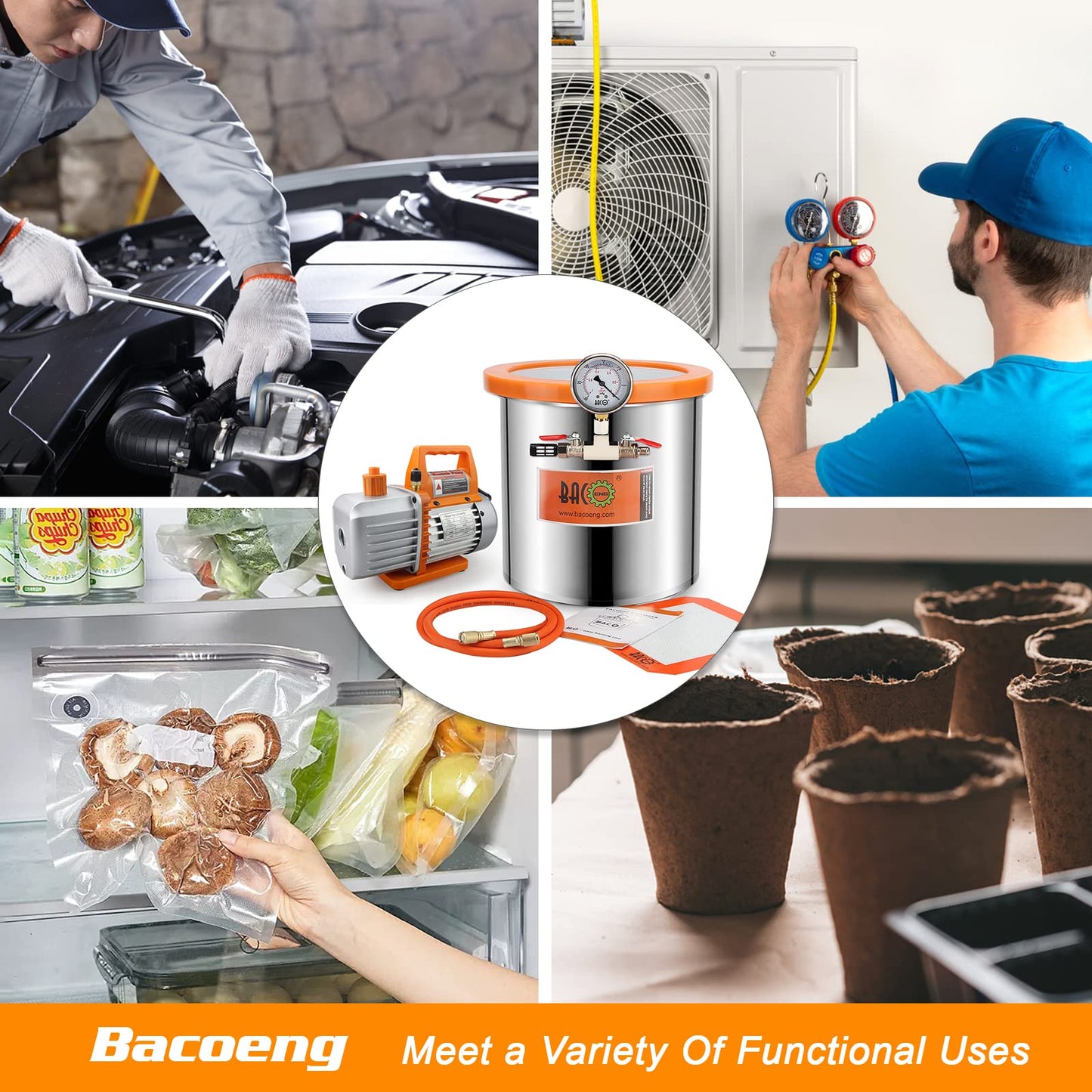 BACOENG 3 Gallon 4.5 CFM Tempered Glass Lid Vacuum Chamber with Pump, Degassing Chamber Kit for Stabilizing Wood, Degassing Silicones, Epoxies and Essential Oils
