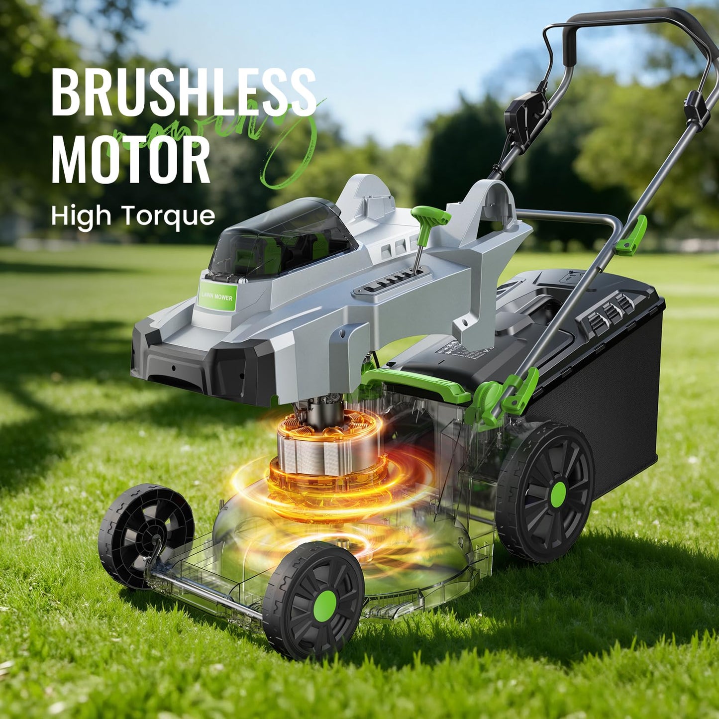 40V Cordless Lawn Mower, Electric Battery Powered 4.0Ah Walk Behind Lawnmower, 17” Cutting Width, 6-Position Height Adjustment, Bagging & Mulching Model, for Garden/Patio/Yark