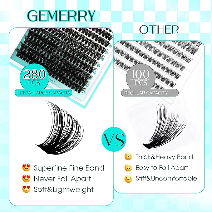 Eyelash Clusters Fluffy Lash Clusters Thick 280pcs Cluster Eyelash Extensions DIY At Home Individual Lashes Cluster Lashes by GEMERRY（80P+100P-10-18mm)