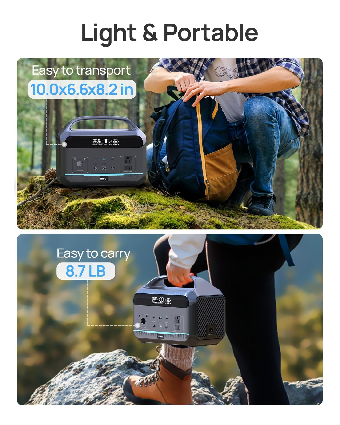 DaranEner Portable Power Station 600W with Solar Panel 80W, 288Wh LiFePO4 Battery Backup w/2 AC Outlets, 1.7H Fast Charging Solar Generator for Camping, RV Travel, Home Emergencies