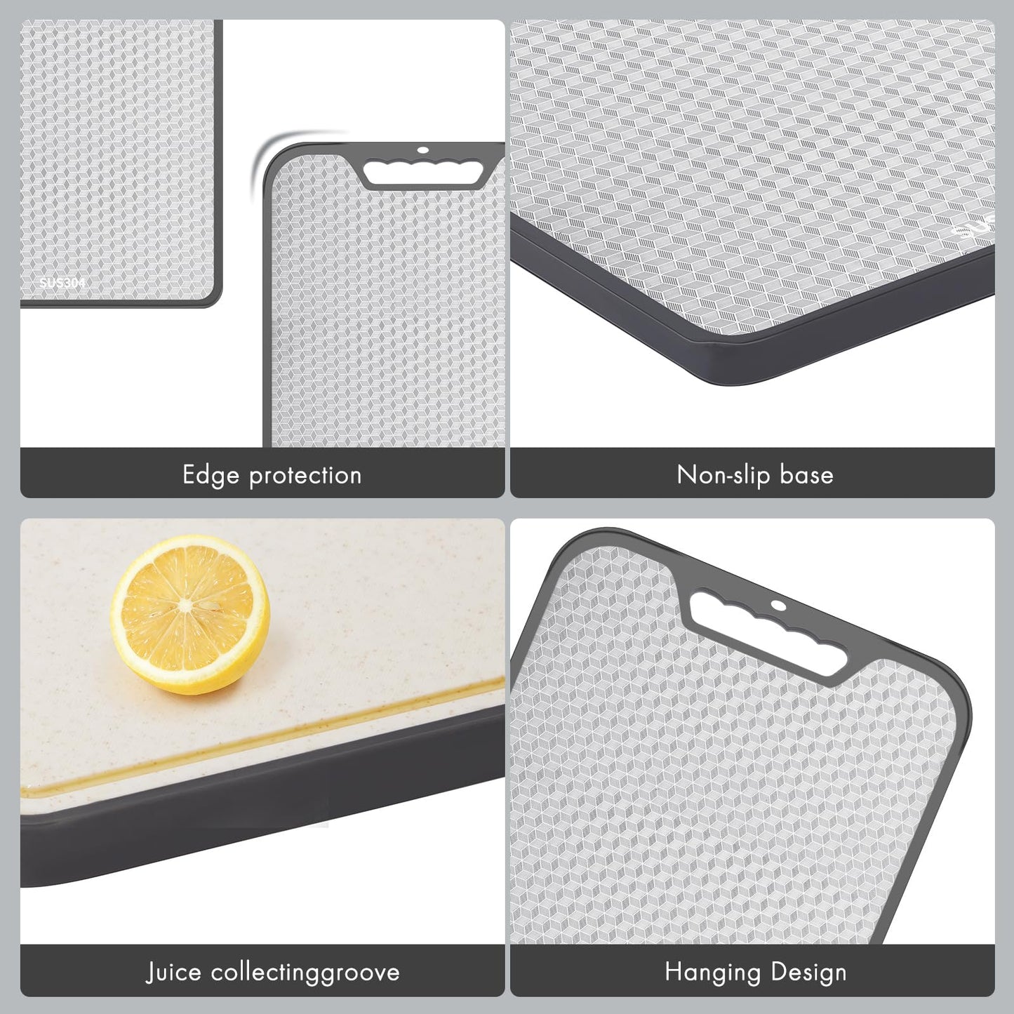 2-in-1 Double Sided Cutting Board, SUS304 Stainless Steel & Wheat Straw Cutting Board, Non-Slip Kitchen Chopping Board for Meat, Vegetables, Fruits, Dishwasher Safe（16inchX11inch）