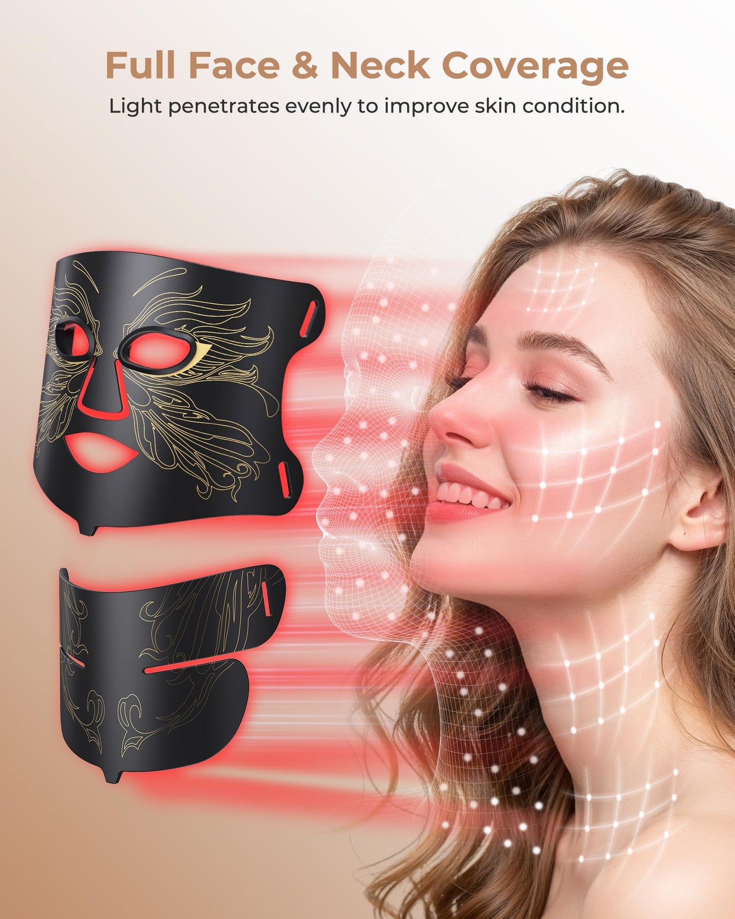 LED Light Therapy mask (E106A) Red Light Therapy for Face and Neck, 7 Colors Red Light Therapy Mask, Led Face Mask Light Therapy with 324 LED, 5 Brightness Levels & 20 Mins Timer for Home & Travel