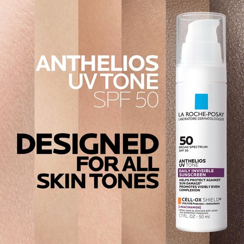Bundle of La Roche-Posay Pure Vitamin C Serum For Face With Hyaluronic Acid & Salicylic Acid, Hydrating & Brightening Serum + Anthelios UV Tone Sunscreen SPF 50, Daily Sunscreen for Uneven Skin