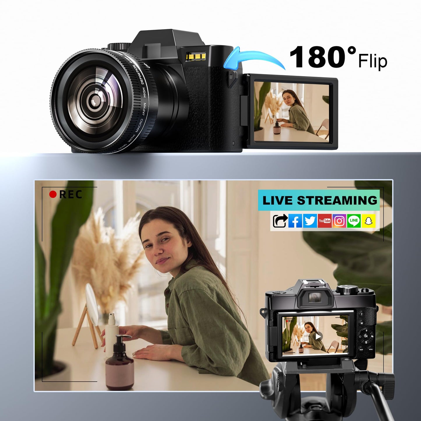 Digital Cameras for Photography with WiFi & App Control, 4K&48MP Vlogging Camera for YouTube,Compact Camera,Perfect for Entry-Level Users and Beginners with Macro&Wide Lens-32GB Card