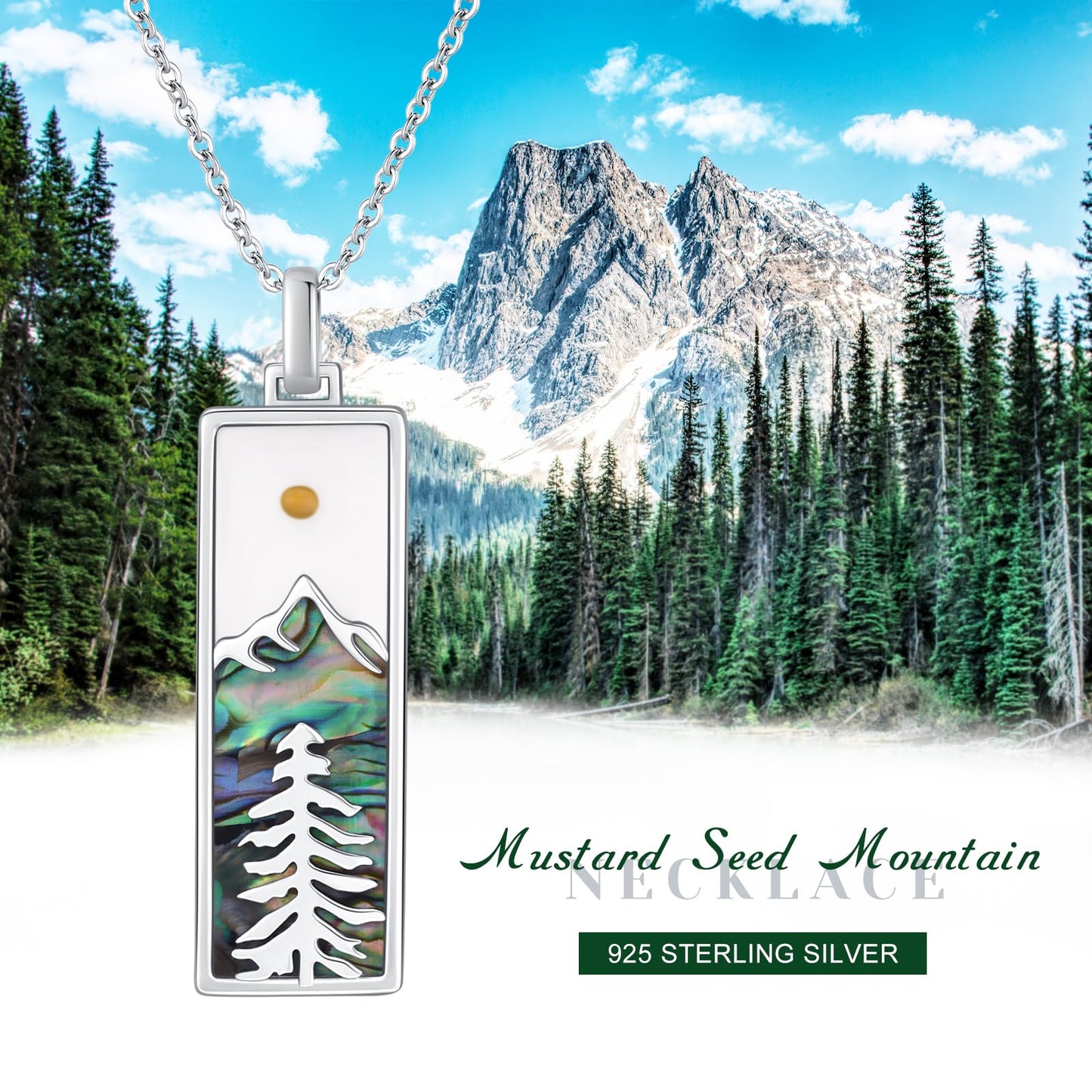 Suiknsn Mountain Necklace 925 Sterling Silver Faith Mustard Seed Necklace Outdoor Mountain Pendant Necklace Hiking Jewelry Graduation Gifts for Women Girlfriend