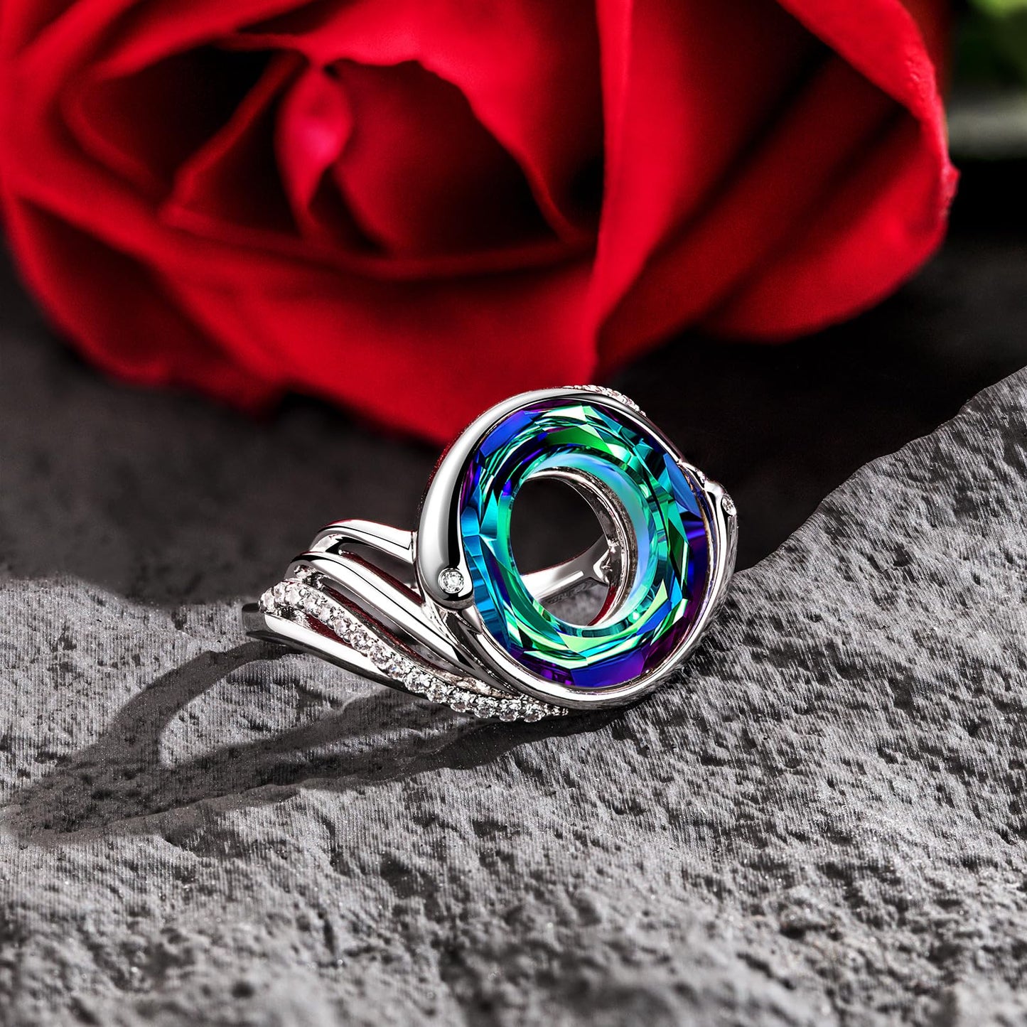 Kate Lynn Rise From the Ashes Adjustable Phoenix Rings, Statement Cocktail Ring Made with Crystals from Austria, Packaged with Jewelry Box, Birthday Gift Christmas Gift for Women, Symbol of Luck and Renewal (Bermuda Blue)