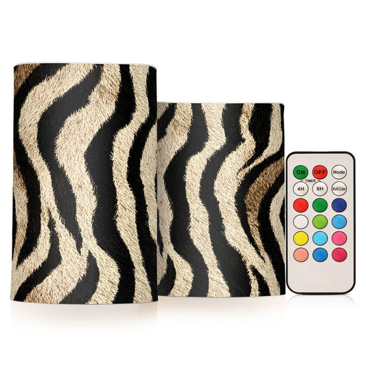 ALAZA Vintage Zebra Print Animal Flickering Flameless Candles Battery Operated with Remote Timer,Tea Light Candles LED Pillar Votive Candles Set of 2 for Outdoor Indoor Decorations