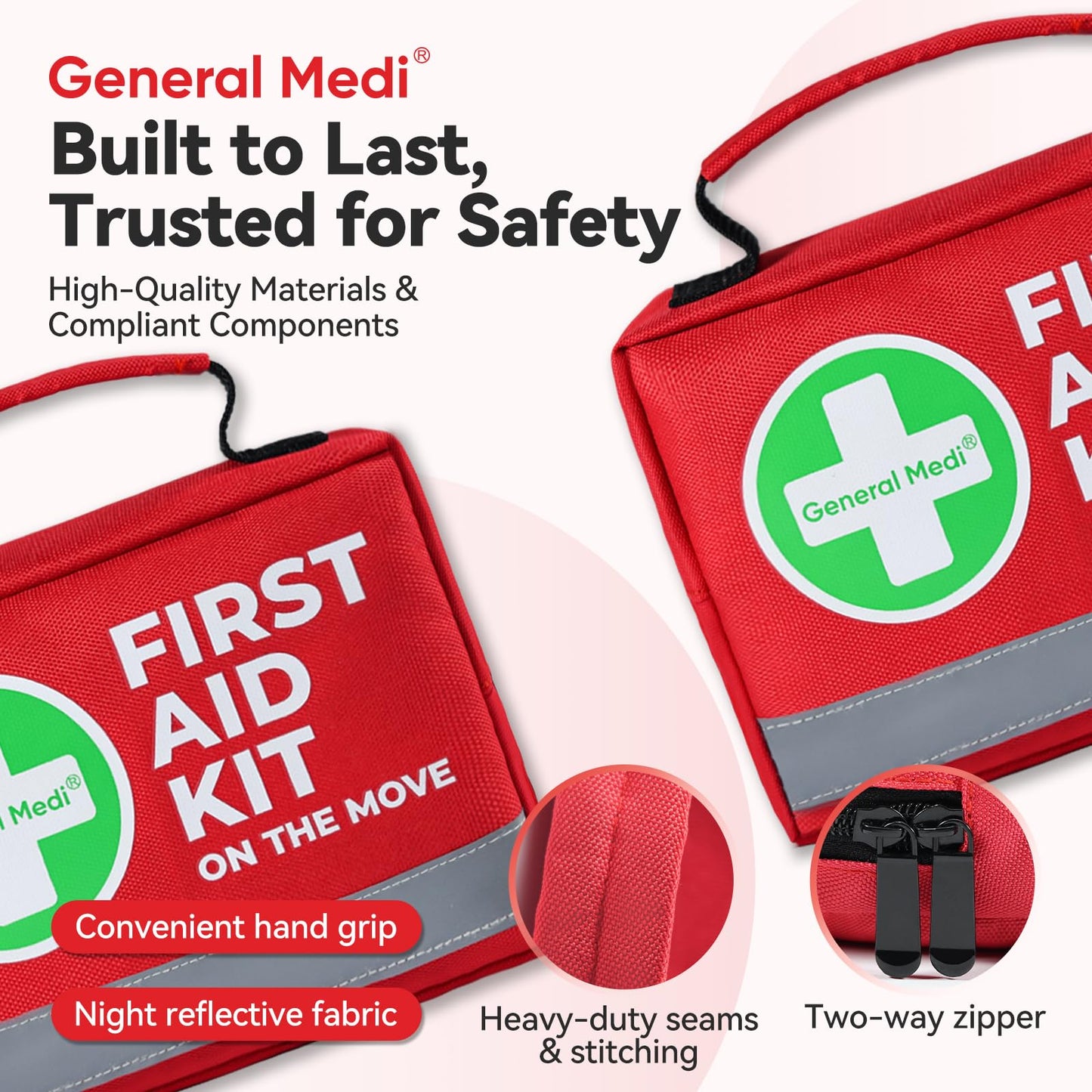 General Medi First Aid Kit - 150 Pieces Small Compact First Aid Kit Bag - Includes Instant Cold Pack, Emergency Blanket for Travel, Home, Office, Vehicle, Camping