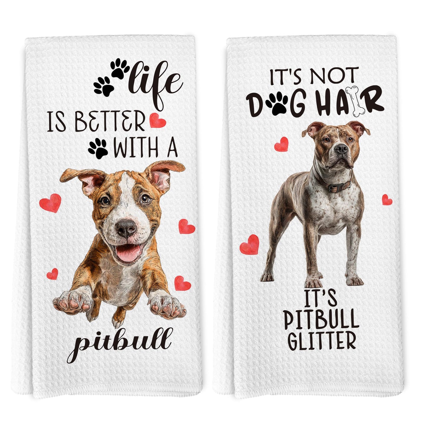 EGBTL Pitbull Gifts Kitchen Towels Set of 2, Funny Dog Hand Towels for Kitchen Bathroom Decor, Dog for Pitbull Dogs Lovers Owners Women Men Dishcloths Dish Towel 16X24 Inches