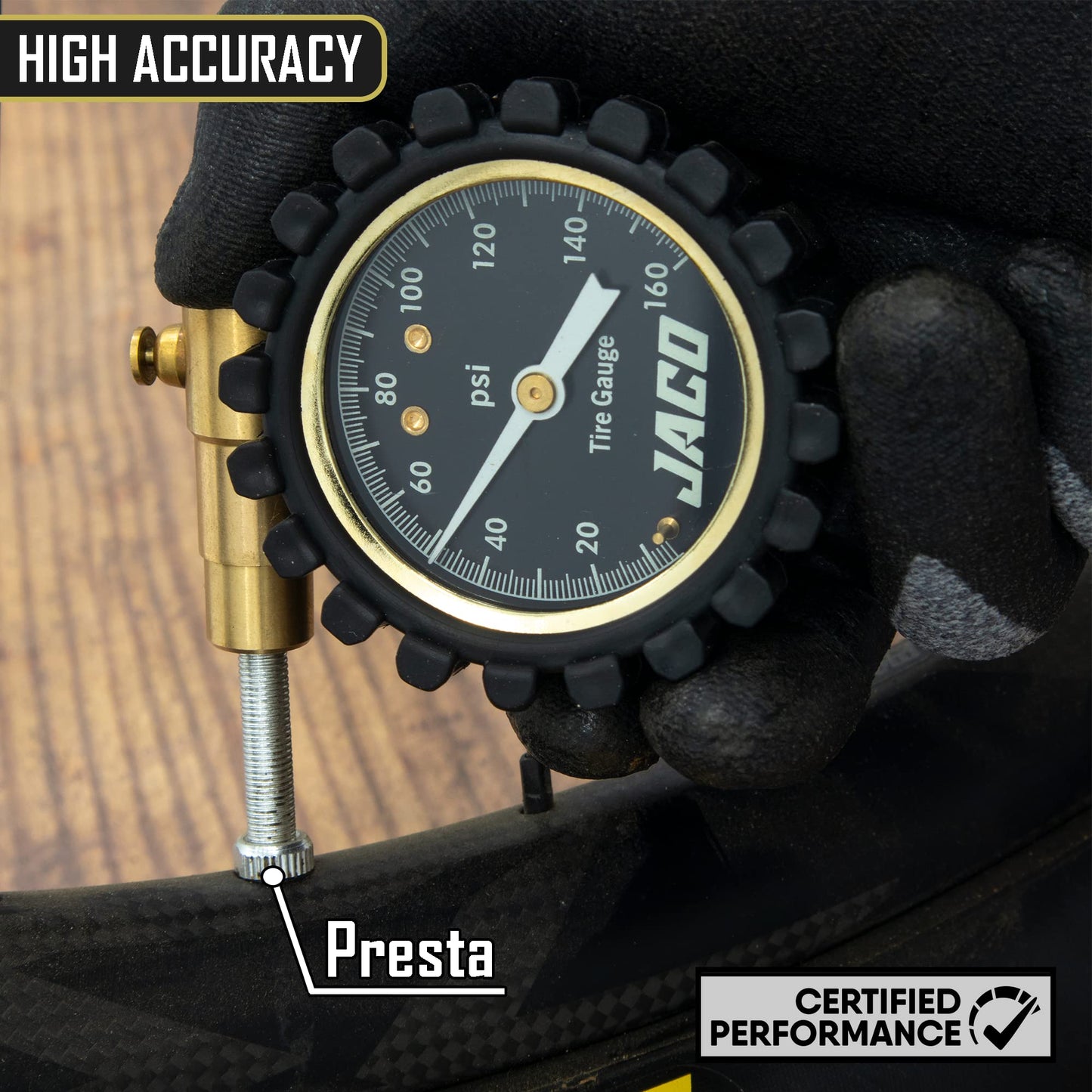 JACO RDX-160 Presta Tire Pressure Gauge for Bikes (10-160 PSI) | Road Bike & BMX Series