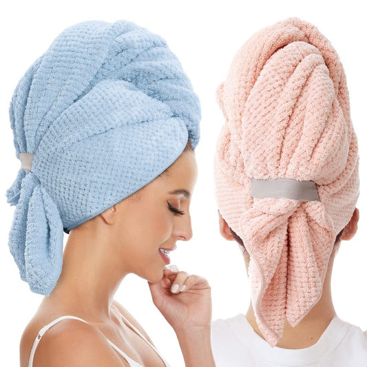 BYCOO 2 Pack Large Microfiber Hair Towel Wrap for Women, Anti Frizz Hair Drying Towels, Fast Dry Hair Turban - for Wet, Long, Thick, Curly Hair - Super Absorbent Soft Towels (Blue & Pink)