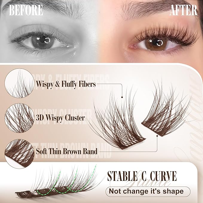 Brown Lash Clusters Wispy Eyelash Clusters Natural Cluster Eyelash Extensions C Curly Lashes Clusters Dark Brown Individual Lashes by Lanflower