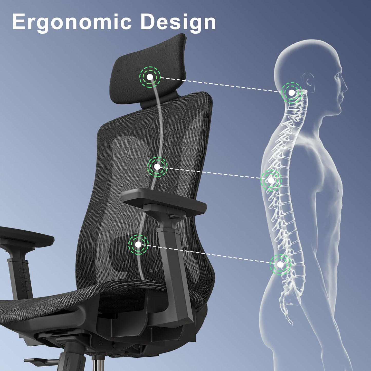 Logicfox Ergonomic Office Chair for Long Hours – Advanced Lumbar Support, 3D Adjustable Armrests & Headrest, High-Back Mesh Chair Designed for 8–10H Daily Comfort (Up to 300 lbs)