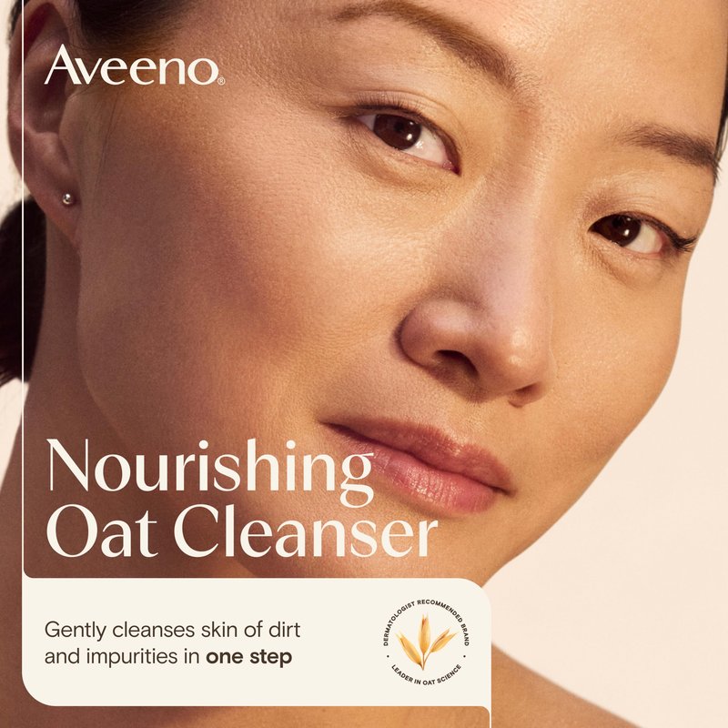 Aveeno Calm + Restore Nourishing Oat Face Cleanser, Daily Hydrating Facial Cleanser for Sensitive Skin with Nourishing Oat & Feverfew, Hypoallergenic, Non-Comedogenic, Fragrance-Free, 7.8 Fl Oz