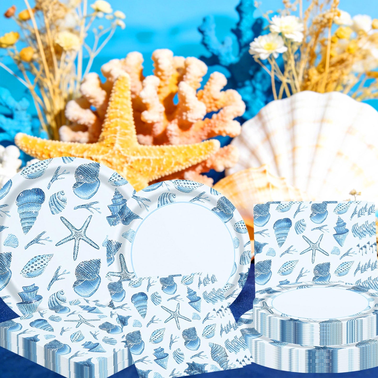 Seashell Beach Plates and Napkins Ocean Under the Sea Party Decorations Under the Sea Paper Plates Napkins Disposable Beach Shells Birthday Wedding Party Supplies
