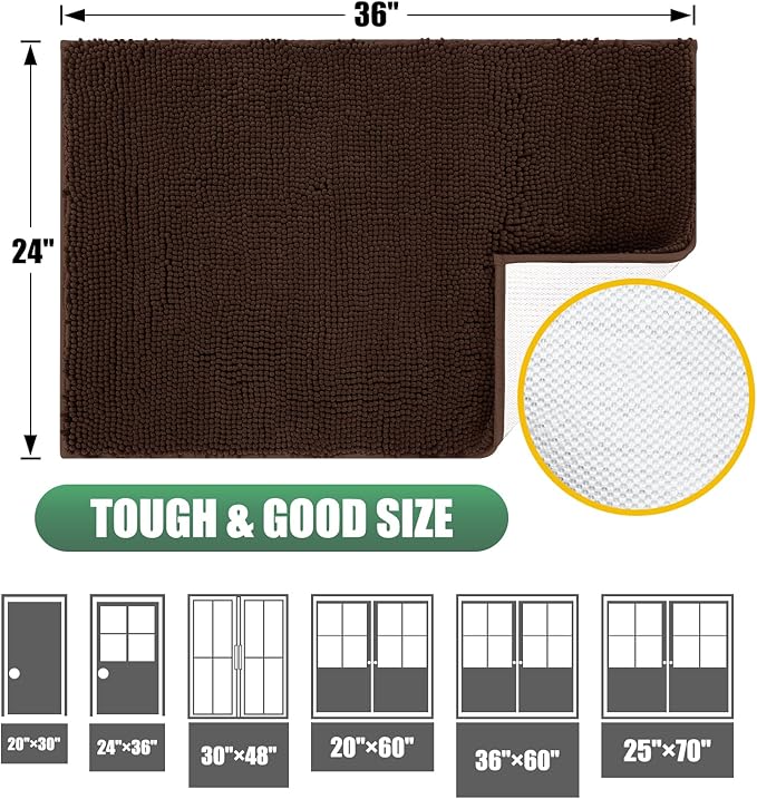 IM HOME Chenille Absorbent Outdoor Doormat 48" x 30", Washable Muddy Door Mats for Dog Non Slip Indoor Doormat Soft Front Inside Doormats for Entryway, Mud Dog Paws, Patio Brown