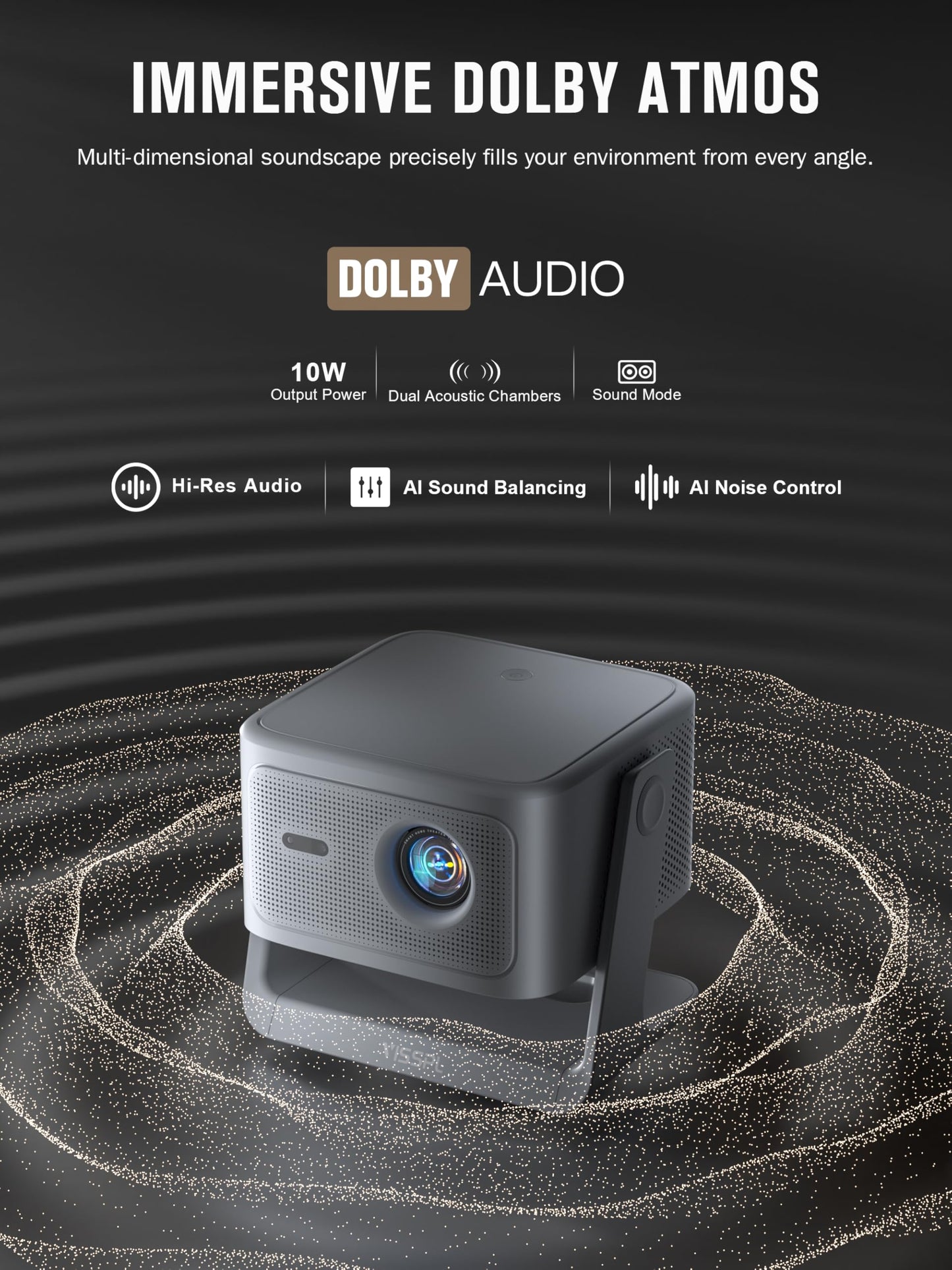 【2200ANSI & Officially-Licensed APP】Smart 4K Projector with WiFi and Bluetooth, VISSPL 3D Dolby Audio and Auto Focus Portable Outdoor Projector, Movie Home Theater Proyector with 360° Adjustable Stand