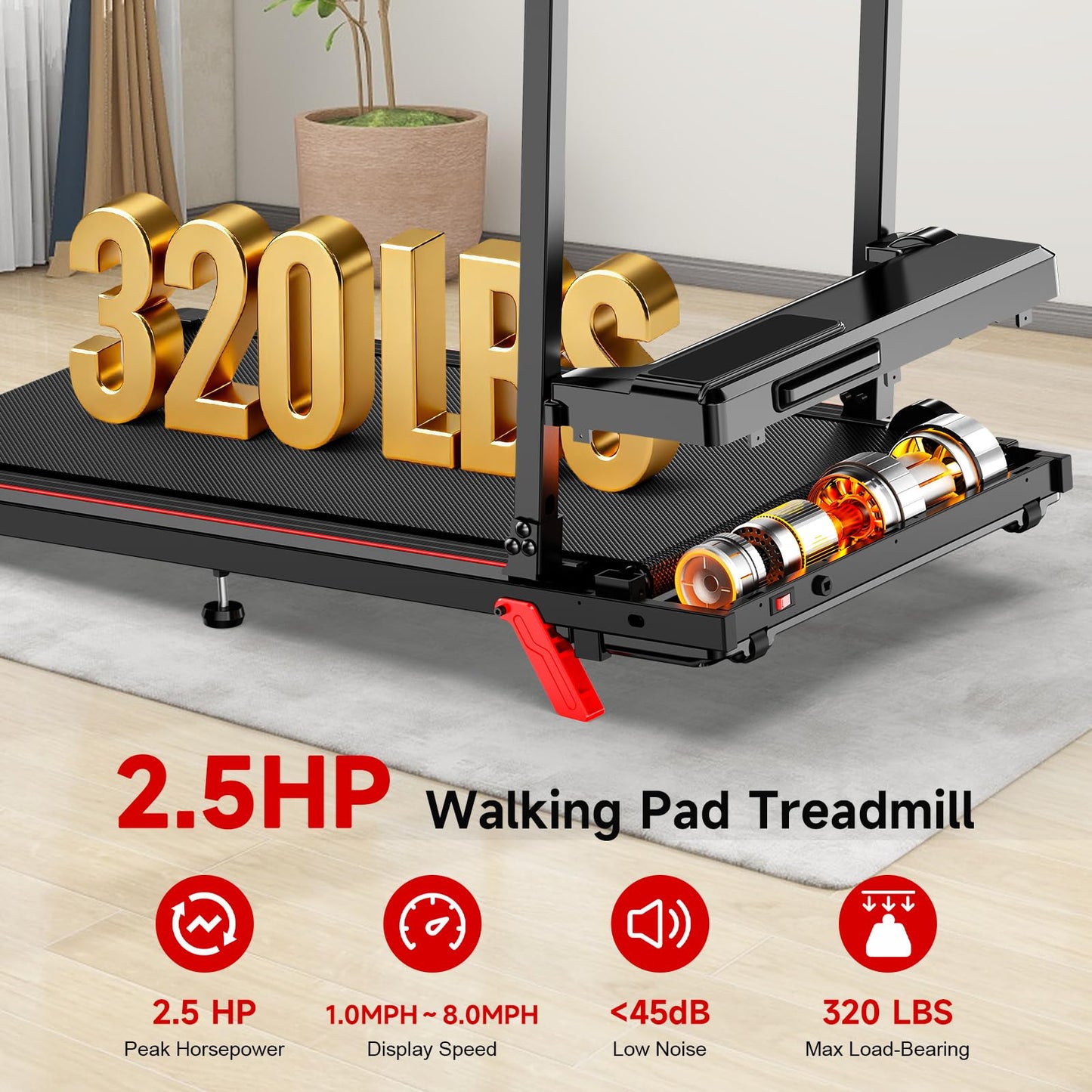 9% Incline Walking Pad with DEST, Foldable and Compact Treadmill for Home Small,Portable Treadmill with Removable Computer Desk,Folding Design with 320LBS Weight Capacity and LED Display(L)