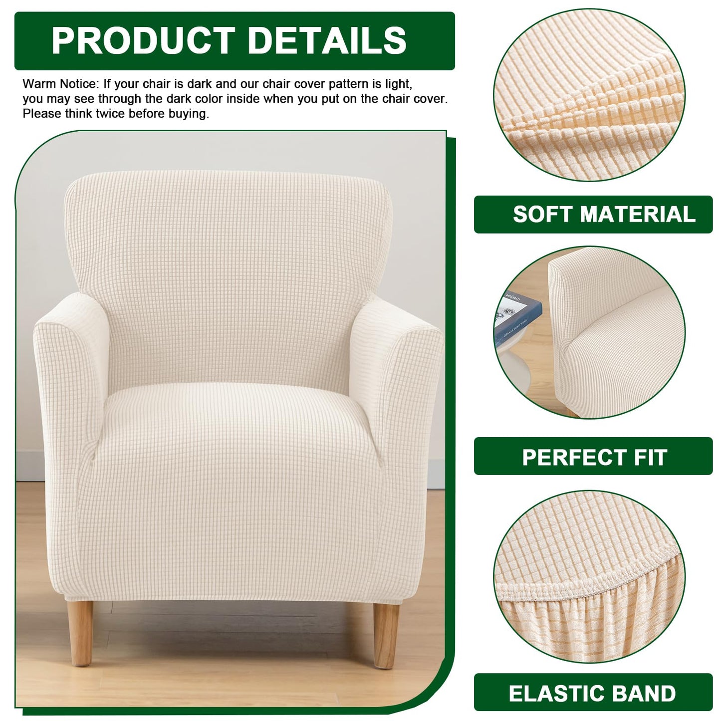 CRFATOP Stretch Mid Century Modern Armchair Slipcover 1-Piece Solid Accent Chair Covers with Arms Soft Waterproof Chair Slipcovers for Living Room Furniture Protector Office Reception Reading,Beige