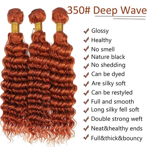 Habiliana Bundles Human Hair 22 24 26 Inch Deep Wave Orange Ginger Bundles 11A Unprocessed Brazilian Virgin Quick Weave Hair Extensions for Black Women