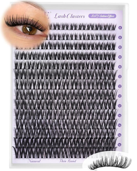 ALICE Flaunt Lash Clusters Wispy Eyelash Clusters 8-16mm Thin Band Cluster Eyelash Extensions DIY Salon Individual Lashes 168pcs Natural Volume Lash Extensions