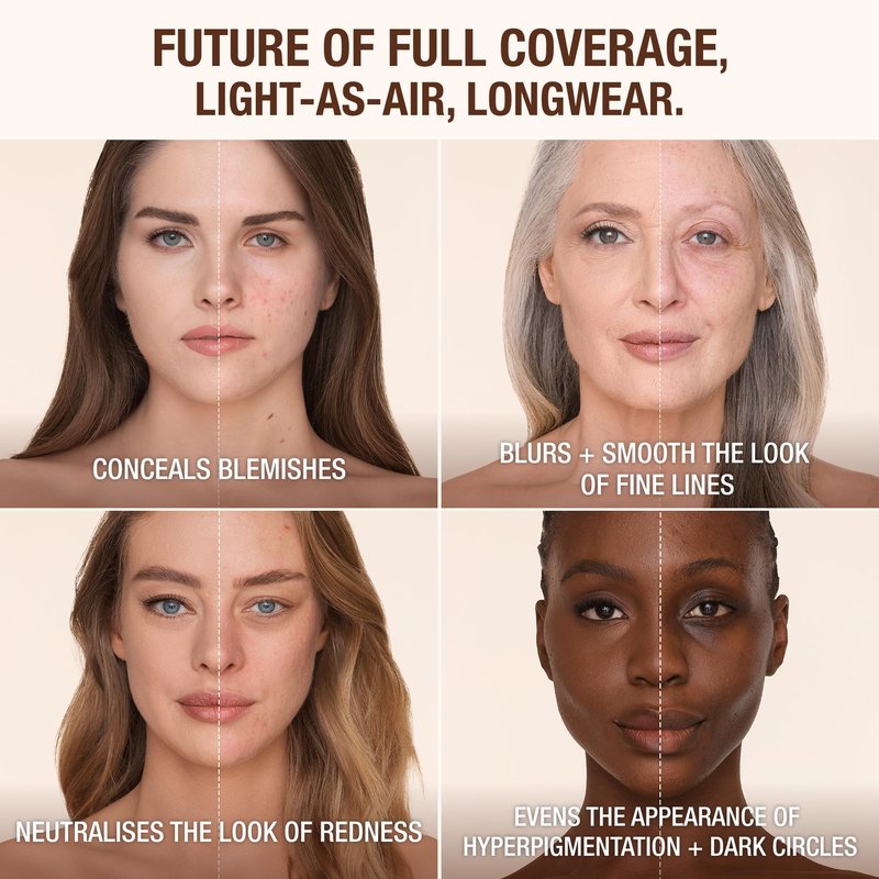 Charlotte Tilbury Airbrush Flawless Matte Foundation - Full Coverage Liquid Makeup with a Natural-Matte Finish - Smoothes & Blurs Pores - Waterproof & Transfer Resistant - 6 Neutral